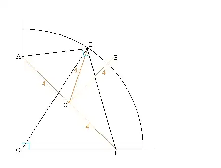 Triangle in a circle, with a point on the quarter circle around it