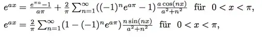 Fourier Serie for exp(ax) for $x\in(0,\pi)