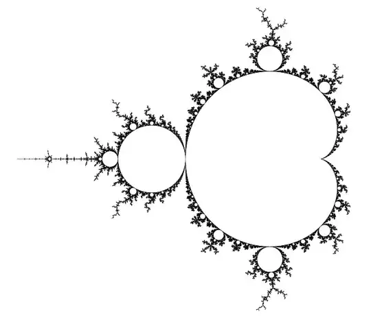 the Mandelbrot set rendered in black and white with distance estimation