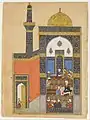 A page from "Laila and Majnun at School", Folio from a Khamsa (Quintet) of Nizami, Calligrapher: Ja'far Baisunghuri, Author: Nizami Ganjavi; 1431-1432, watercolor, ink, gold leaf on paper. Commissioned by Sultan Baysongor Khan.