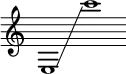 {
\new Staff \with { \remove "Time_signature_engraver" }
\clef treble \key c \major \cadenzaOn
e1 \glissando c'''1
}