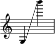 {
\override Score.SpacingSpanner.strict-note-spacing = ##t
\set Score.proportionalNotationDuration = #(ly:make-moment 1/8)
\override Score.TimeSignature #'stencil = ##f
\relative c' {
\time 2/4
\ottava #0 g4 \glissando b'''
}
}