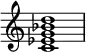 {
\override Score.TimeSignature #'stencil = ##f
\relative c' {
\clef treble \time 4/4
<c es g bes d>1
} }