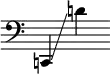 {
\override SpacingSpanner.strict-note-spacing = ##t
\set Score.proportionalNotationDuration = #(ly:make-moment 1/8)
\clef bass \omit Score.TimeSignature
\relative c,{c!4 \glissando d''!}
}