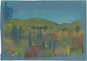 Across the Valley, pastel on bright blue Japanese paper (18.9 x 27&nbsp;cm)