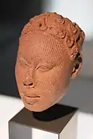 Head of a king or dignitary; by artists of the Yoruba people; 12th-15th century; terracotta; 19&nbsp;cm; discovered at Ife (Nigeria); Ethnological Museum of Berlin, Germany