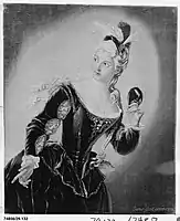 Jean-Jacques Jans after design by Jean-Baptiste Santerre, Young Woman Holding a Mask, 1725, wool and silk tapestry, Metropolitan Museum of Art, New York City