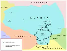 Map of Alania during the 9th–12th centuries,according to Ossetian historian Ruslan Bzarov