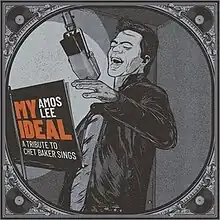 A muted palette cartoon drawing of Lee singing into a microphone