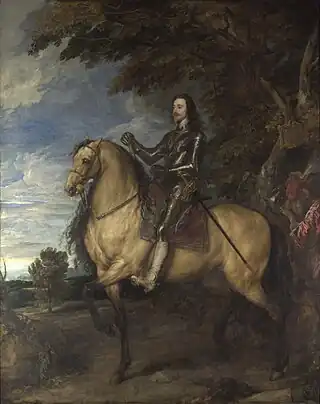 Image 2Charles I of EnglandPainting: Anthony van DyckCharles I (19 November 1600 – 30 January 1649) was monarch of the three kingdoms of England, Scotland, and Ireland from 1625 until his execution in 1649. The second son of King James VI of Scotland, he spent most of his life in England after his father inherited the English throne in 1603. His reign was marked by quarrels with the Parliament of England, which sought to curb his royal prerogative. From 1642, Charles fought the armies of the English and Scottish parliaments in the English Civil War. His defeat led to his execution, followed by establishment of a republic called the Commonwealth of England.This painting, titled Equestrian Portrait of Charles I, is an oil-on-canvas work by Charles's Principal Painter in Ordinary, Anthony van Dyck. The portrait, now in the National Gallery in London, is thought to have been painted in about 1637–38, and is one of many portraits of Charles by van Dyck, including several equestrian portraits.More featured pictures