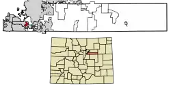 Location of the Cherry Creek CDP in Arapahoe County, Colorado.