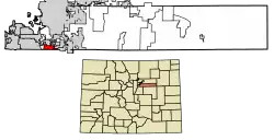 Location of the Dove Valley CDP in Arapahoe County, Colorado.