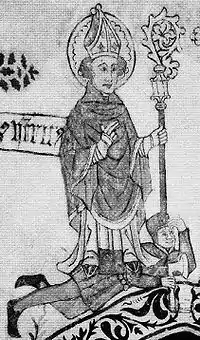 Painting of Henry walking on his murderer, at the Church of Taivassalo, about 1450.