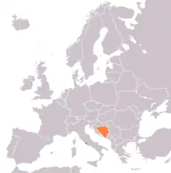 Map indicating locations of Holy See and Bosnia and Herzegovina