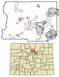 Location of the Hidden Lake CDP in Boulder County, Colorado.