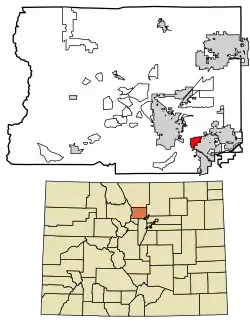 Location of the Paragon Estates CDP in Boulder County, Colorado.