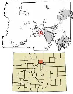 Location of the Seven Hills CDP in Boulder County, Colorado.