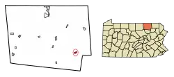 Location of Wyalusing in Bradford County, Pennsylvania.
