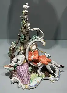 Pair of lovers group of Nymphenburg porcelain, c. 1760, modelled by Franz Anton Bustelli