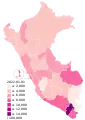 Confirmed cases of COVID-19 per 100,000 inhabitants by departments.