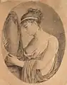 Caroline holding the urn containing the ashes of her dead husband, Joachim Murat.