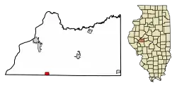 Location of Arenzville in Cass County, Illinois.