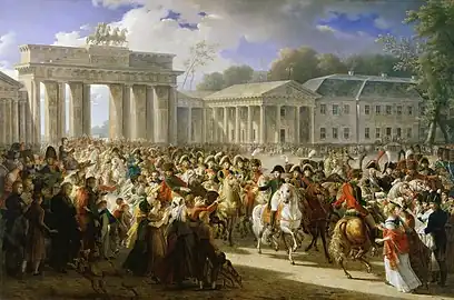 Napoleon passing through the Brandenburg Gate after the Battle of Jena-Auerstedt, 1806 (painting by Charles Meynier, 1810)