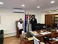 Chief Rabbi of Cyprus Rabbi Raskin with Minister of Justice Mrs Stephie Dracos during a Chanukah meeting November 2021