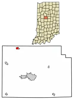 Location of Rossville in Clinton County, Indiana.