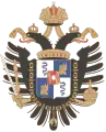 The coat of arms of the Kingdom of Lombardy–Venetia (an Austrian crown land) quartered the biscione with the Venetian Lion of Saint Mark.