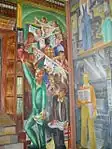 Headlines in the newspapers discuss current events, including the creating of the murals.(Bernard Zakheim, Library &nbsp;7&nbsp;)