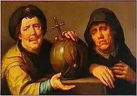 Democriet and Herakliet by Cornelis van Haarlem, which Lievens copied at 12. (The copy is lost)