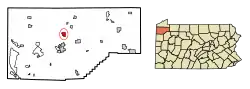 Location of Saegertown in Crawford County, Pennsylvania (left) and of Crawford County in Pennsylvania