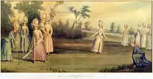 Image 4A 1779 cricket match played by the Countess of Derby and other ladies. (from History of women's cricket)