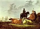 Aelbert Cuyp - Peasants and Cattle by the River Merwede (1658–60)