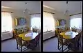 An example of barrel distortion compensation of a 15&nbsp;mm fisheye lens using the Distortions filter. The original is the one on the left.