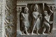 One of the few Gandharan depictions of the money offering honey. His gift accepted, the monkey dances excitedly.