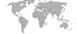 Map indicating locations of East Timor and Sahrawi Arab Democratic Republic
