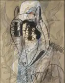 Espagnole et agneau de l'apocalypse, c. 1927–28, gouache, watercolour and brush and ink on paper, 65 × 50&nbsp;cm, private collection