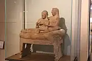 Etruscan terracotta cinerary urn with spouses on lid, Caere (modern Cerveteri), 510–500 BCE