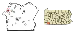 Location of Brownsville in Fayette County, Pennsylvania.