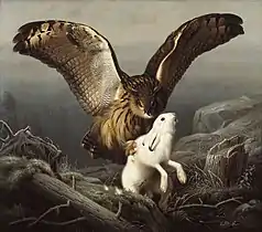 An Eagle-Owl Seizes a Hare, 1860