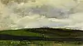 Plowing farmer in undulating landscape