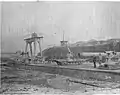 Part of the testing range for firing Canet guns at sea near cape Point du Hoc, early 1890s (under FCM)