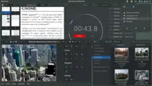 Image 11GNOME Shell, GNOME Clocks, Evince, gThumb and GNOME Files at version 3.30, in a dark theme