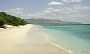 View of the west coast of Gili Meno looking south&nbsp;— Lombok is in the distance