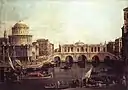 Giovanni Antonio Canal, il Canaletto - Capriccio - The Grand Canal, with an Imaginary Rialto Bridge and Other Buildings - WGA03937.jpg