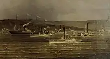 New York Harbor, receiving news from Europe, Great Western, 1838