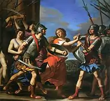 Ersilia separa Romolo da Tazio "Hersilia Separating Romulus and Tatius, Guercino (1645)