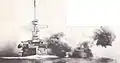 The battleship HMS Illustrious fires her 12-inch (305&nbsp;mm) Mark VIII guns during gunnery practice.